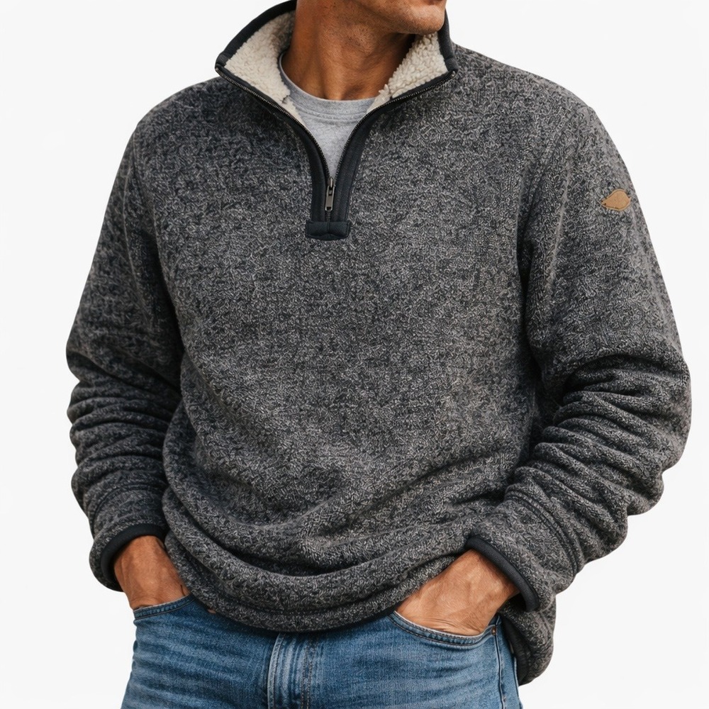 Orvis Sherpa-Lined‎ Quarter Zip Fleece Sweater – Gray – Men's XL